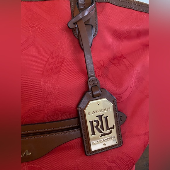 Vintage Polo Ralph Lauren red embossed horseshoes RLL tote hand bag GC~ - Picture 14 of 17